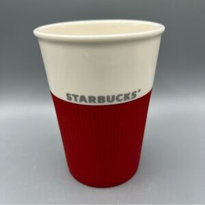 Starbucks 2011 Travel Coffee Mug Red Silicone Sleeve Bone China No Lid